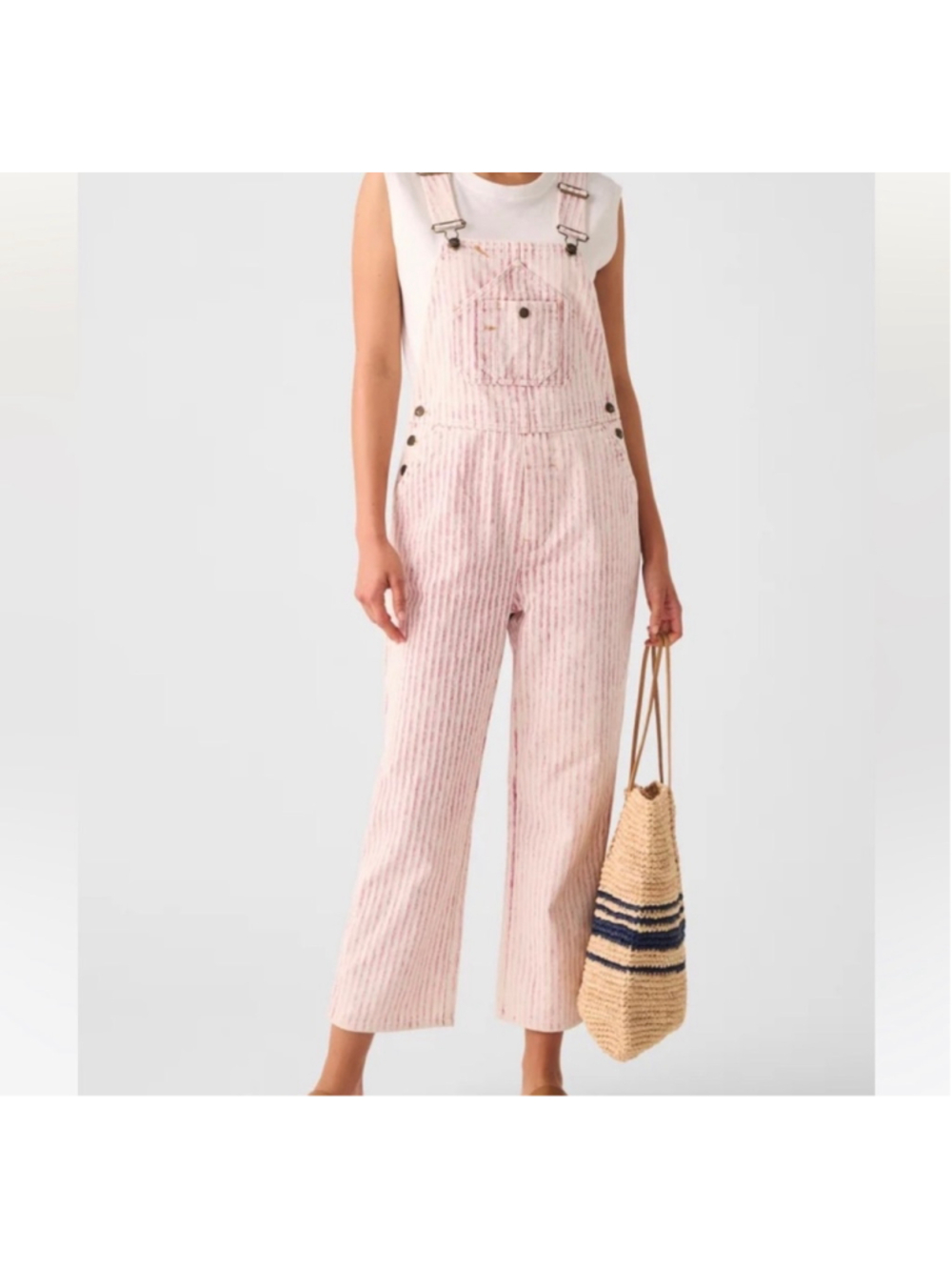 Faherty Topsail Pink Railroad Stripe Overalls XS NWT